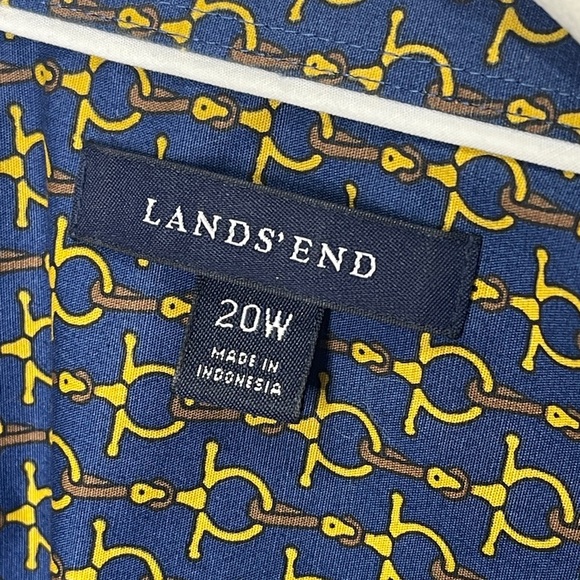 Lands End Women’s Long Sleeve Button Up Shirt Navy Gold Horse Bit Equestrian 20W - Picture 3 of 6